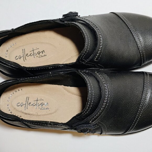Clarks Unstructured Black Leather Round Toe Flats Loafers Shoes 7.5M - Picture 4 of 9